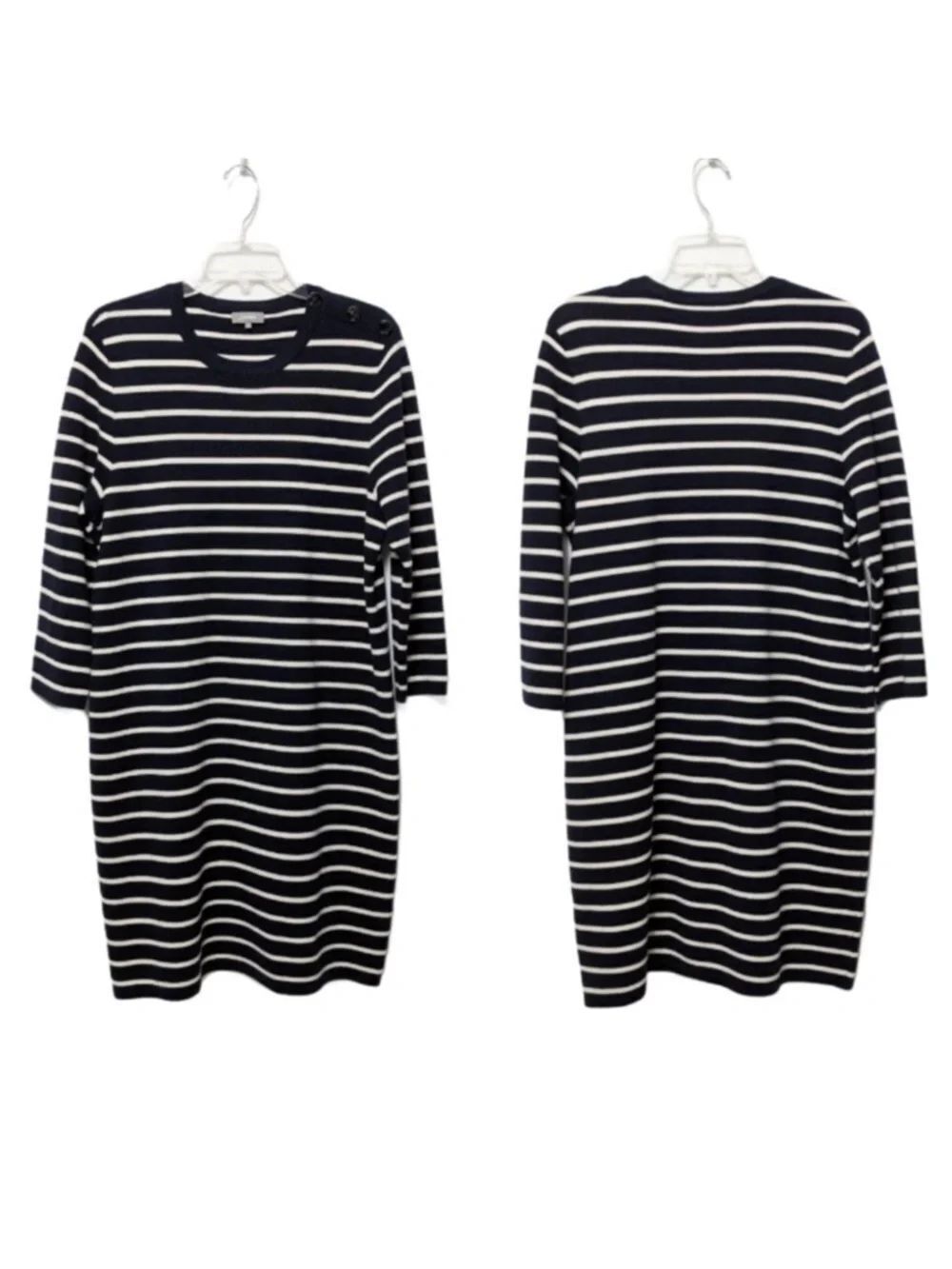 JAEGER 100% Wool Navy Striped Sweater Dress L